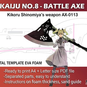 Modello PDF per l'ascia da battaglia AX-0113 di Kaiju Shinomiya Kikoru per arma in schiuma EVA per cosplay
