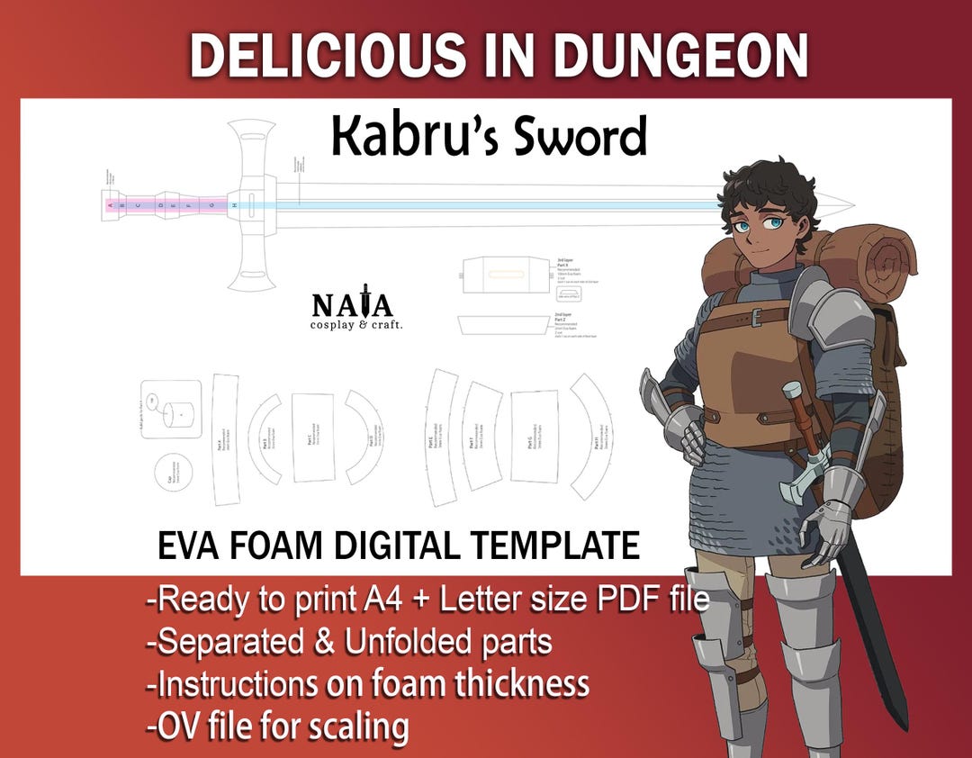 Kabru Sword Delicious in Dungeon Cosplay Template Pattern PDF for