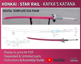 Honkai Star Rail kafka's katana cosplay prop Digital DIY template pattern blueprint EVA foam sword