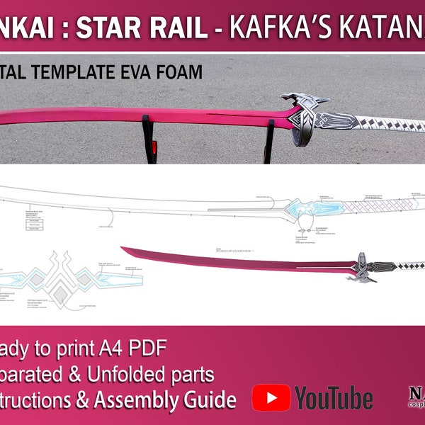 Honkai Star Rail kafka's katana cosplay prop Digital DIY template pattern blueprint EVA foam sword