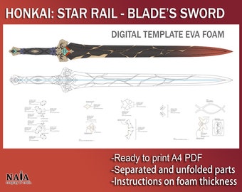 Espada de Honkai Star Rail Blade cosplay prop Plantilla de bricolaje digital patrón plano arma de espuma EVA PDF