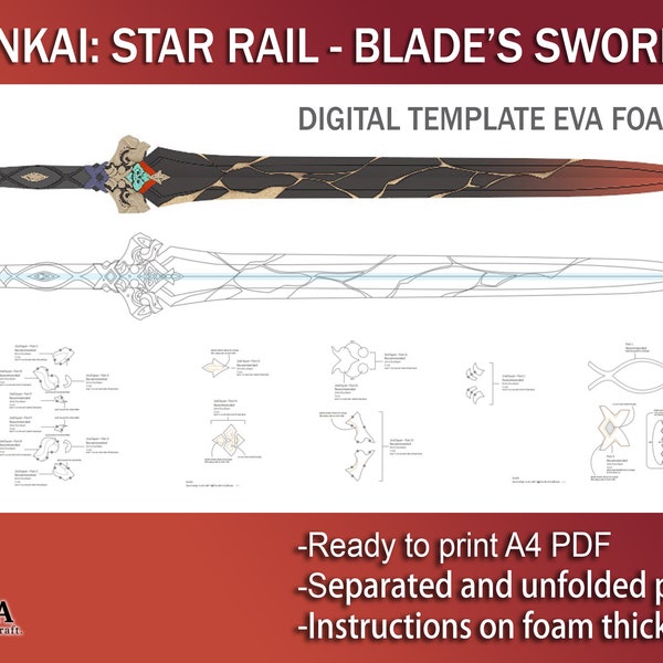 Honkai Star Rail Blade’s sword cosplay prop Digital DIY template pattern blueprint EVA foam weapon PDF