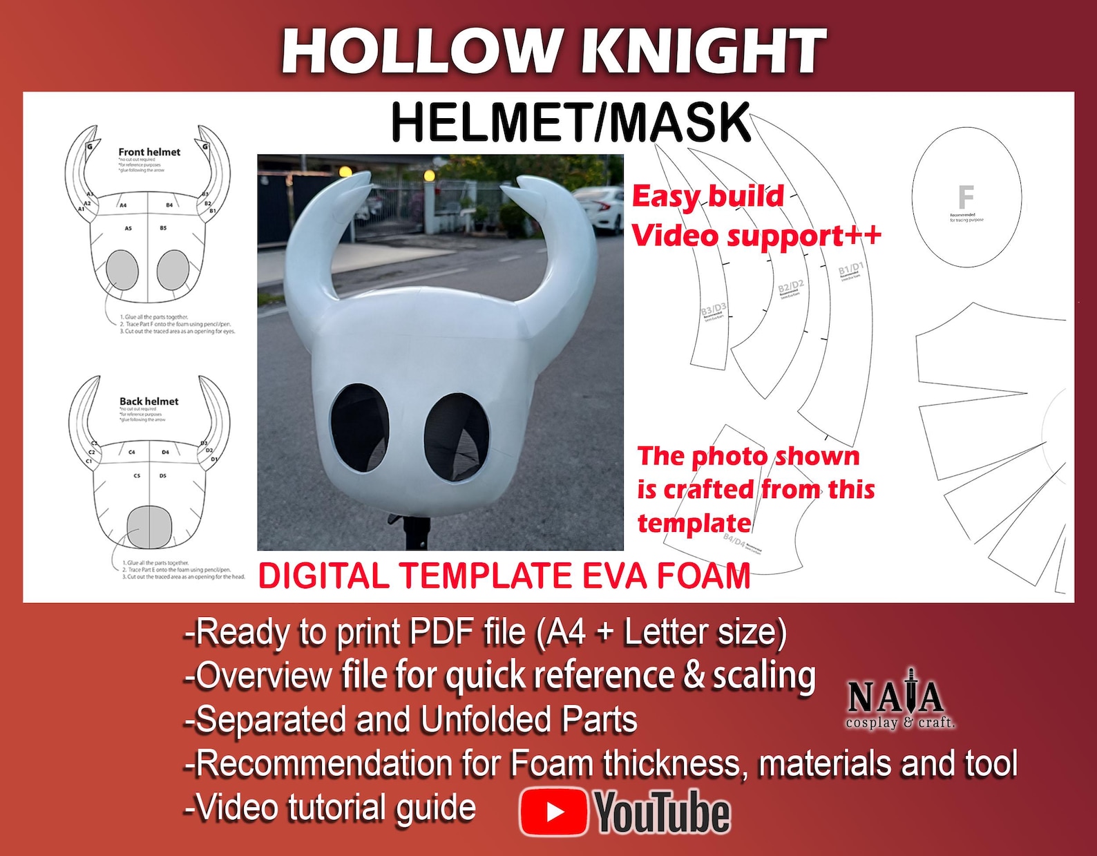 Hollow Knight Helmet Mask Template Pattern PDF + Video Tutorial EVA