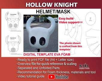 Hollow Knight Helmet Mask Template Pattern PDF + video tutorial  | EVA Foam Cosplay Prop