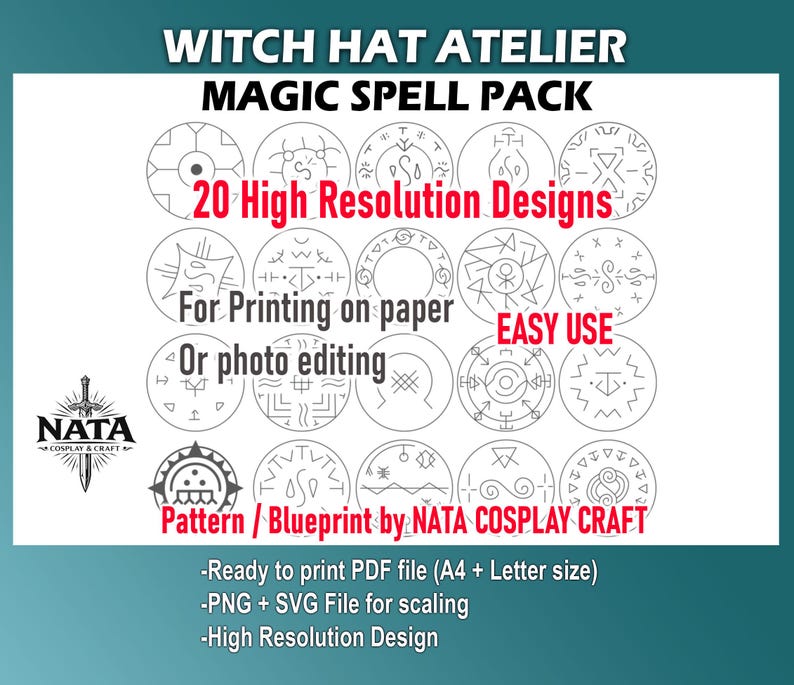 Spell Design Pattern Witch Hat Atelier Magic Spell Pattern Blueprint - PDF PNG SVG Cosplay ...