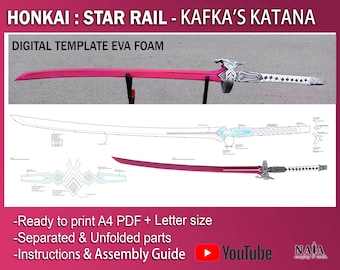 Honkai Star Rail kafka's katana cosplay prop Digital DIY template pattern blueprint PDF EVA foam sword
