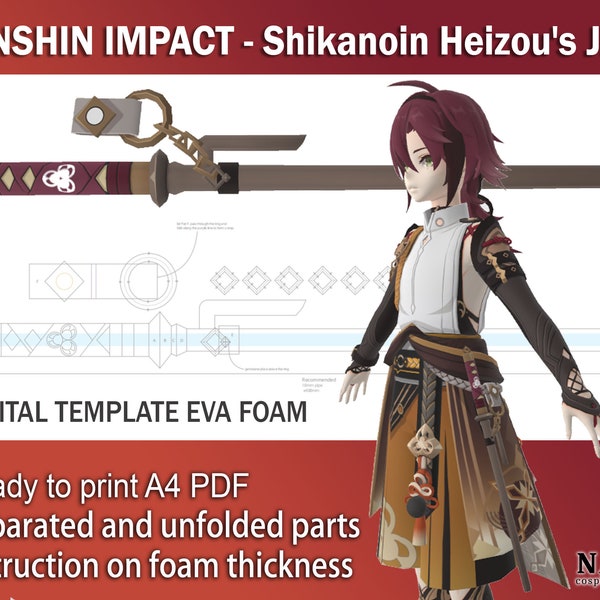 Genshin Impact Cosplay Prop Shikanoin Heizou's Jitte Jutte sword Digital DIY template pattern blueprint EVA PDF