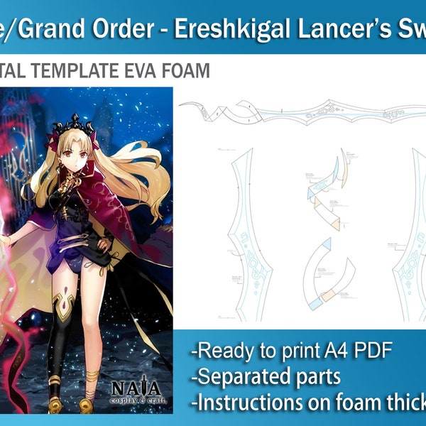 Fate Grand Order - Ereshkigal Lancer sword DIY Digital Template Pattern Blueprint PDF EVA foam weapon