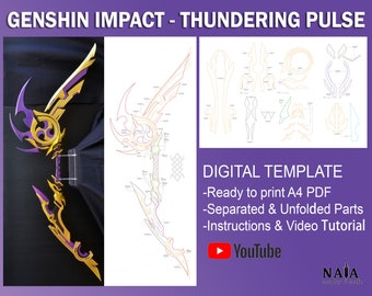 Genshin Impact  Thundering Pulse Bow Template Pattern - EVA foam Yoimiya Tartaglia weapon Cosplay