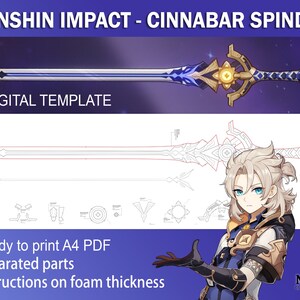 Genshin Impact Cosplay Prop - Cinnabar Spindle Digital DIY Mall Mönsterritning EVA skum Albeto svärd