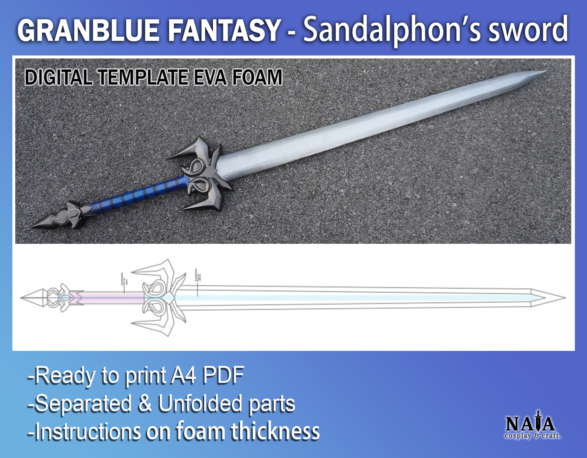 Granblue Fantasy Sandalphon's Sword Cosplay Prop Digital DIY