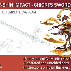 Genshin Impact Cosplay Prop - Chiori's sword weapon Digital DIY Template Pattern blueprint EVA foam