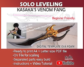 Solo Leveling Arise Kasaka Venom Fang dagger Cosplay Prop - Digital PDF template pattern blueprint EVA foam Sung Jin woo