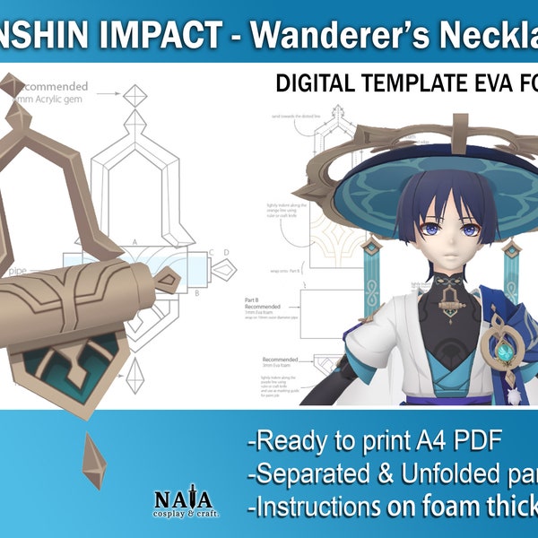 Genshin Impact Cosplay Prop - Wanderer's Necklace Digital DIY Template Pattern blueprint PDF EVA foam Scaramouche