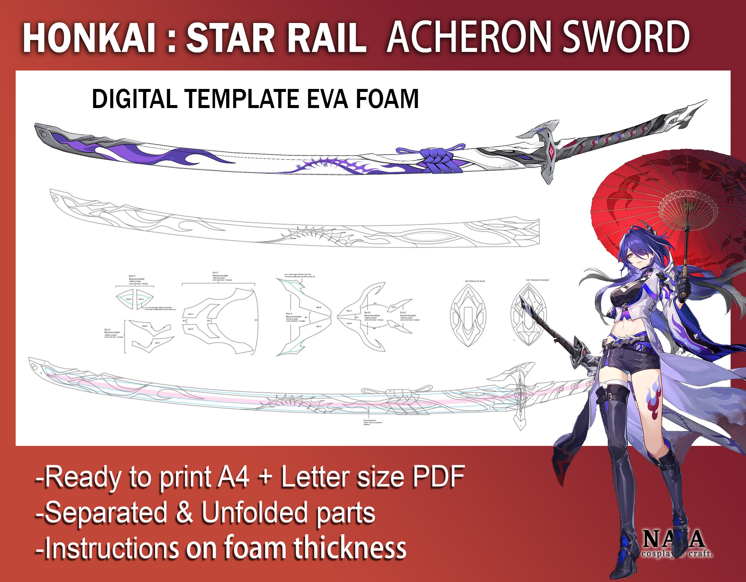 Acheron Sword and Sheath - Honkai Star Rail Cosplay Prop Digital DIY ...