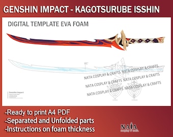 L'épée de Genshin Impact Cosplay Prop Kagotsurube Isshin Kazuha modèle numérique DIY modèle modèle épée PDF mousse EVA