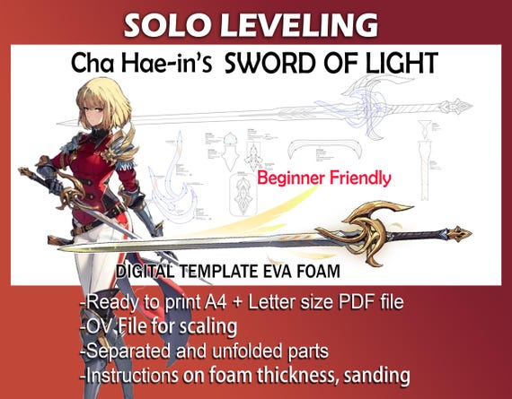 Solo Leveling Arise Sword of Light Cosplay Prop - Digital PDF template pattern blueprint EVA foam Cha Hae-in weapon