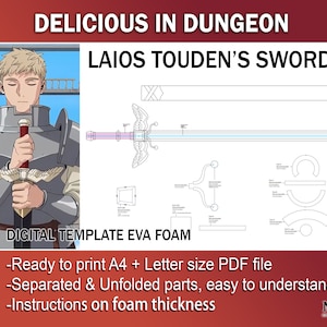 Plantilla de patrón PDF de la espada de Laios Touden Delicious en el cosplay de Dungeon Kensuke para accesorios de espuma EVA