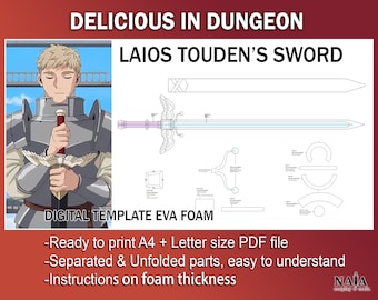 Laios Touden sword Delicious in Dungeon cosplay Kensuke Template Pattern PDF for EVA foam prop