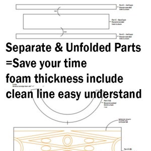 May include: A technical diagram showing separate and unfolded parts for foam construction. The text reads: Separate & Unfolded Parts =Save your time foam thickness include clean line easy understand. The image features geometric outlines.