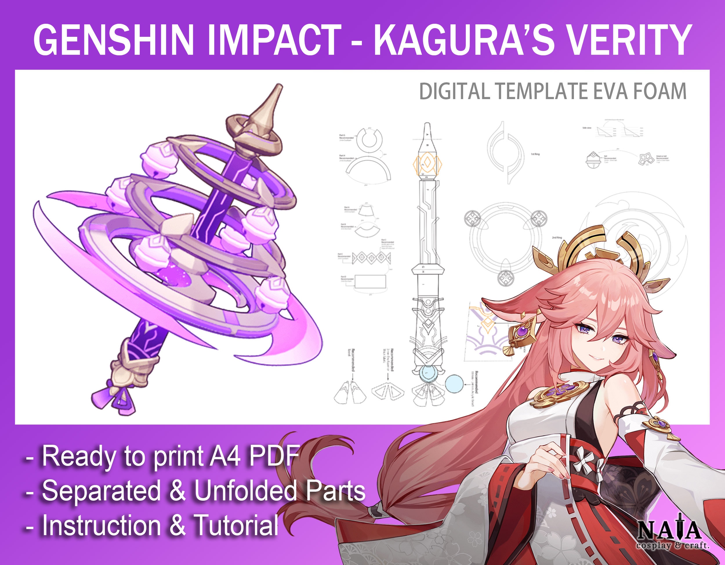 原神 神楽のヴェリティ コスプレ小道具テンプレート - PDF EVAフォーム