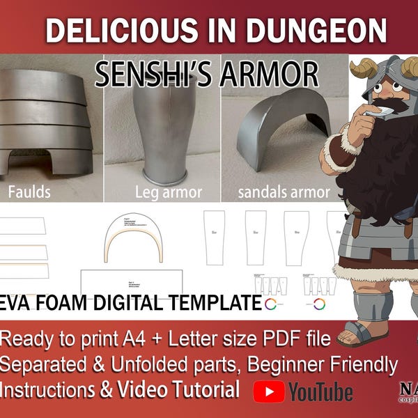 Senshi Armor Delicious in Dungeon cosplay Template Pattern PDF for EVA foam prop
