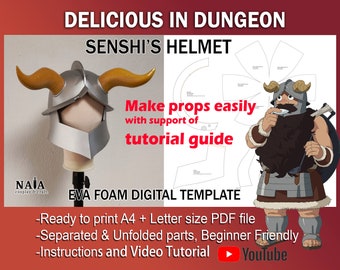 Senshi Helmet Delicious in Dungeon cosplay Template Pattern PDF for EVA foam armor prop