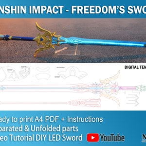 Freedom sworn Impact Cosplay Prop kazuha sword, Digital DIY Template Pattern blueprint EVA foam