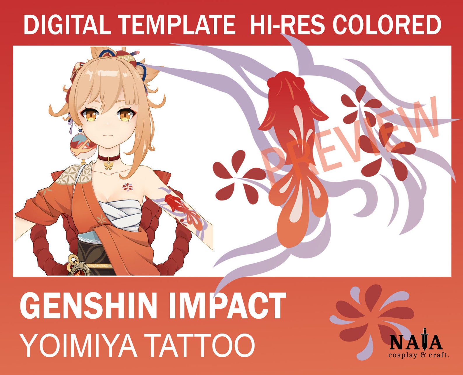 Genshin Impact Yoimiya Cosplay Tattoo Digital File PDF and Etsy