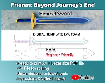 Himmel sword and and Sheath Frieren Cosplay prop template pattern blueprint PDF for EVA foam