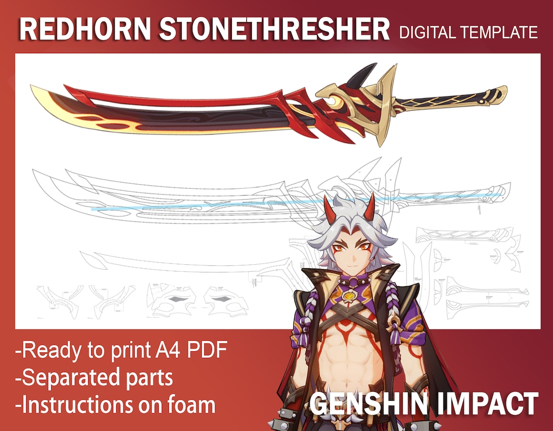 Genshin Impact Cosplay Prop Redhorn Stonethresher Digital - Etsy Ireland