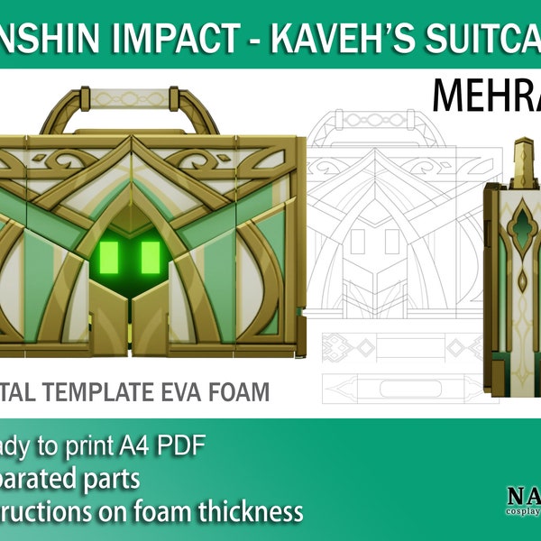 Genshin Impact Cosplay Prop - Kaveh's Suitcase Mehrak DIY Template Pattern blueprint EVA foam weapon