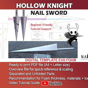 Patrón de plantilla PDF para cosplay de arma de clavos de Hollow Knight para accesorios de espuma EVA