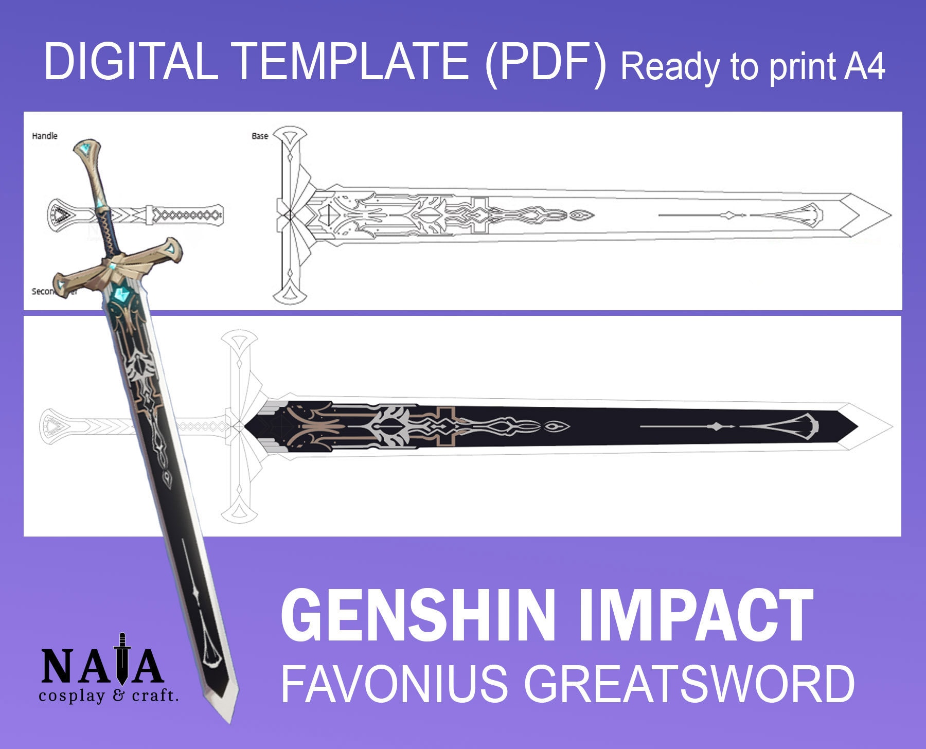 Genshin Impact Cosplay Prop Favonius Greatsword Diy Template Etsy Australia