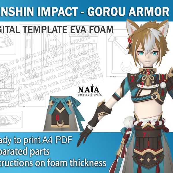 Genshin Impact Cosplay Prop Gorou Armor Digital DIY Template Pattern blueprint EVA foam shoulder Guard