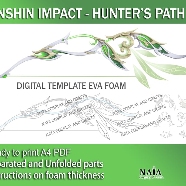 Genshin Impact Cosplay Prop - Hunter's Path Bow weapon DIY Template Pattern blueprint EVA foam Tighnari Ganyu