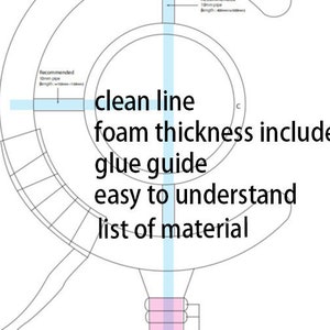May include: A technical diagram featuring a circular outline with internal pipe measurements, including text that reads: clean line, foam thickness include, glue guide, easy to understand, list of material. The graphic shows 10mm pipe specifications.