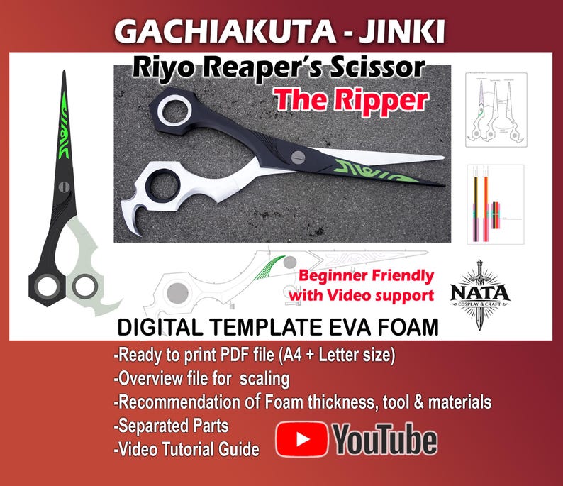Gachiakuta Riyo The Ripper Scissor Template | EVA Foam Cosplay Pattern + Tutorial (able to move) image 1