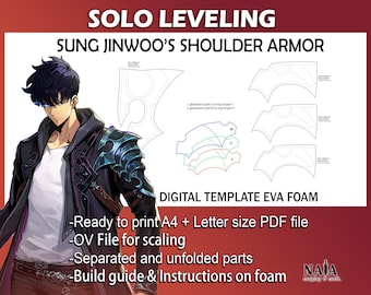 Solo Leveling Arise Sung Jin woo shoulder armor Cosplay - Digital PDF template pattern blueprint EVA foam Prop