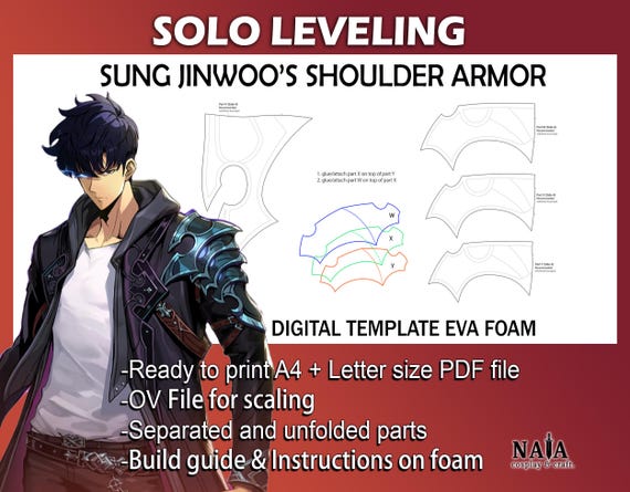 Solo Leveling Arise Sung Jin woo shoulder armor Cosplay - Digital PDF template pattern blueprint EVA foam Prop