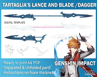 Genshin Impact Cosplay Prop - Tartaglia Childe's lance and dual blade dagger DIY Digital Template Pattern blueprint EVA foam 11th Harbringer