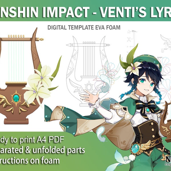 Genshin Auswirkungen Cosplay Prop - Venti's Lyra Digitale DIY Vorlage Muster blueprint EVA Schaum Venti