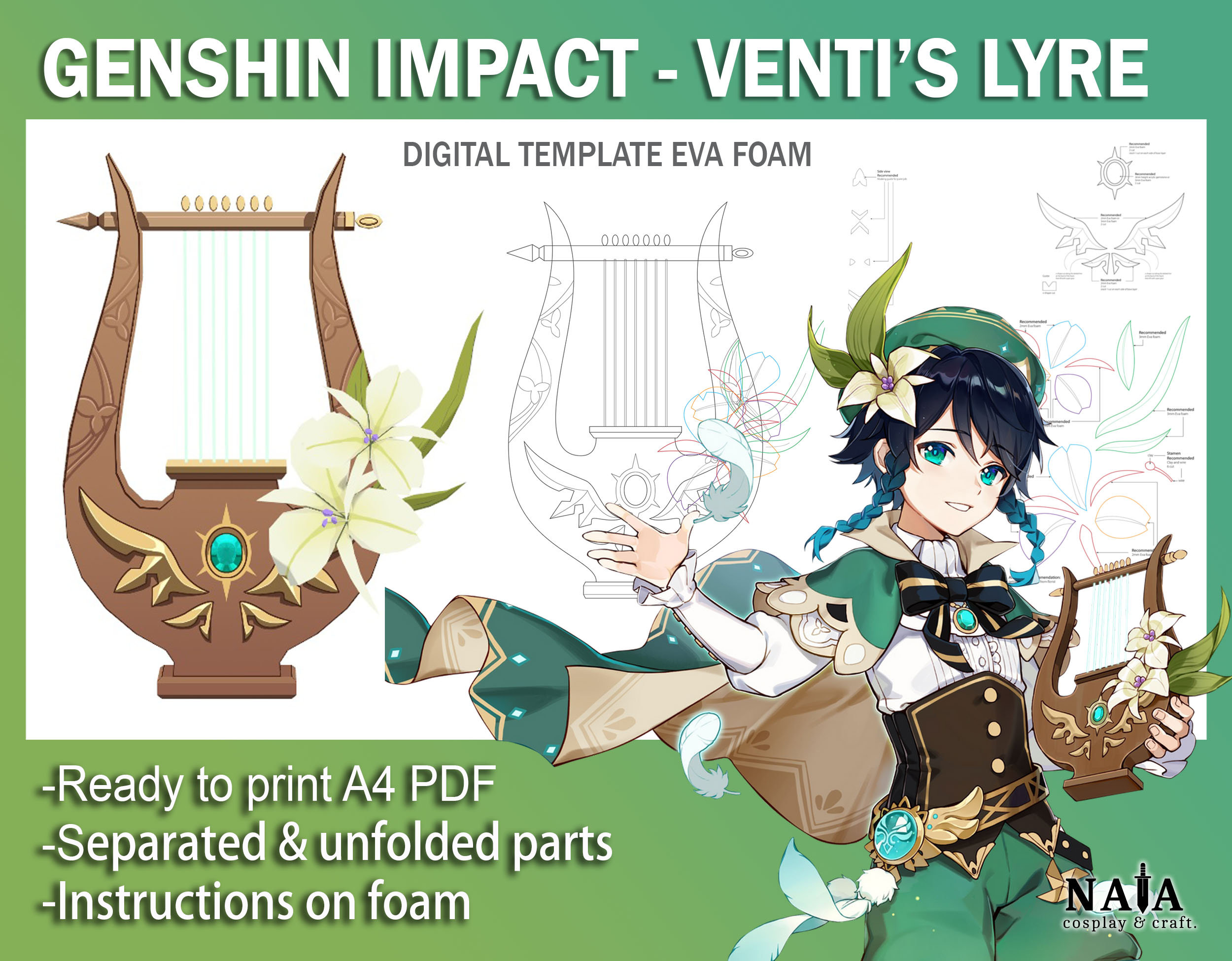 Venti Accessories Genshin Impact cosplay pattern blueprint