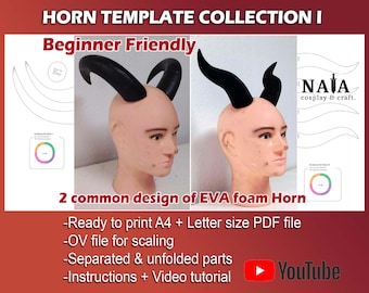 EVA foam horn template pattern PDF collection I - cosplay devil horn / goat horns