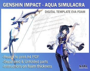 Genshin Impact rekwizyt Cosplay-Aqua Simulacra Yelan's Bow broń DIY szablon wzór plan pianka EVA ganyu yelan tartaglia dziecko