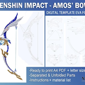 Genshin Impact-cosplay-prop - Amos Bow, DIY Digitale sjabloon Patroon blauwdruk EVA-schuim Gunyu-wapen