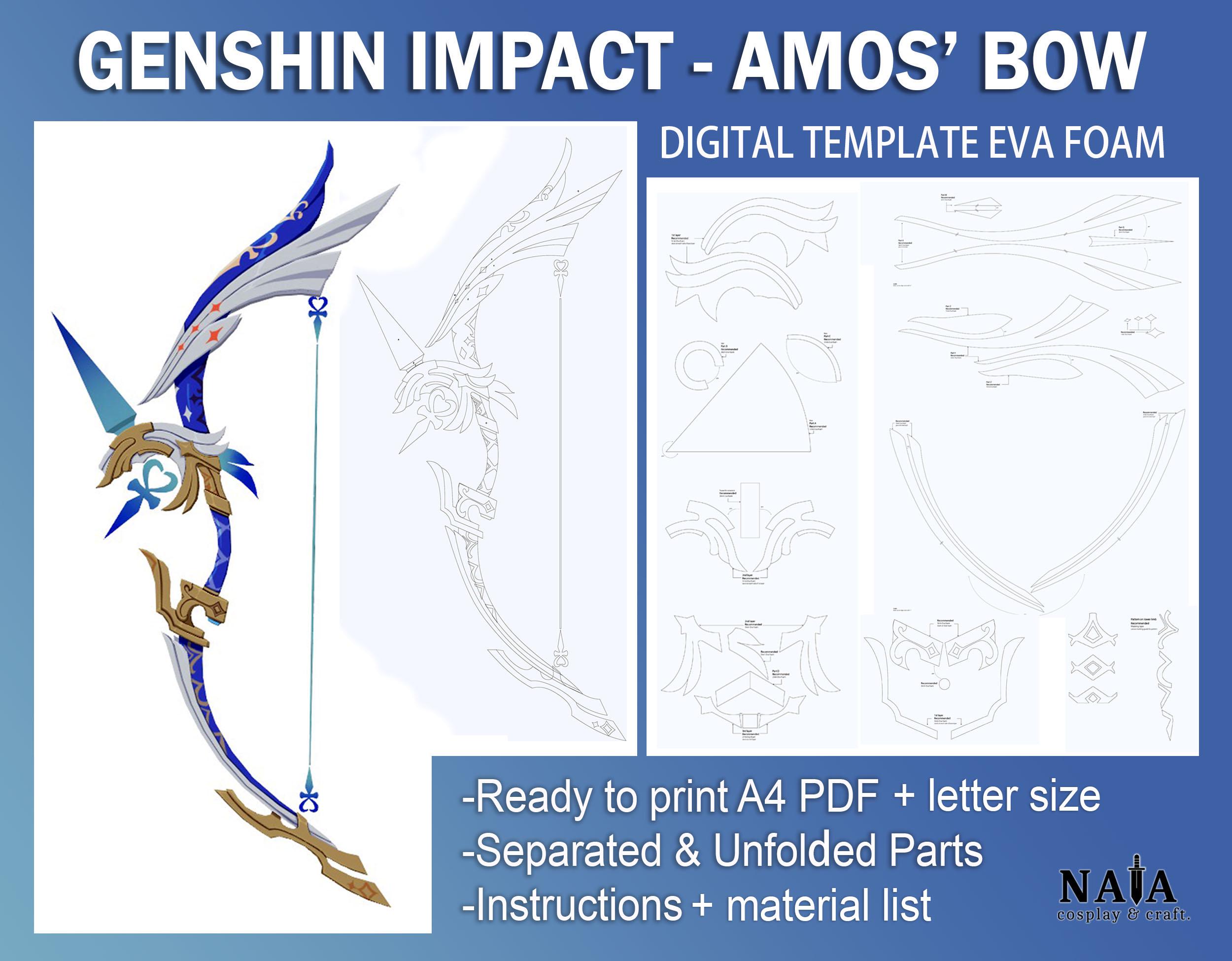 Genshin Impact Cosplay Prop - Amos Bow, DIY Digital Template Pattern blueprint EVA foam Gunyu weapon