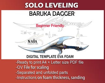 Accesorio de cosplay de daga de Baruka de Solo Leveling Arise - Plantilla digital en PDF, patrón y plano de espuma EVA de Sung Jin Woo