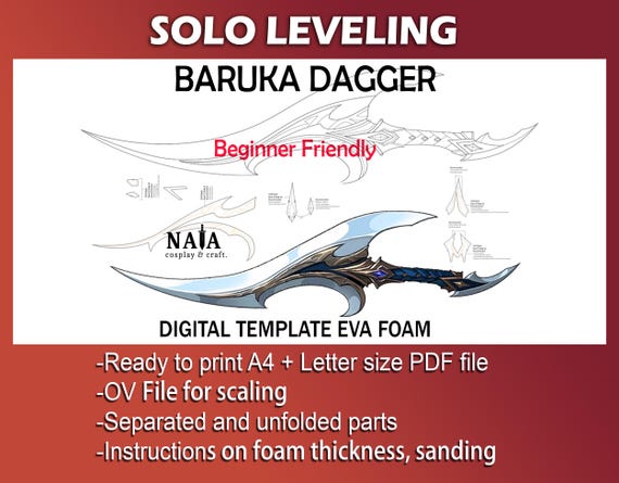 Solo Leveling Arise Baruka Dagger Cosplay Prop - Digital PDF template pattern blueprint EVA foam Sung Jin woo