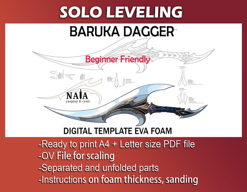Solo Leveling Arise Baruka Dagger Cosplay Prop - Digital PDF-mallmönsterritning EVA-skum Sung Jin woo bild 1